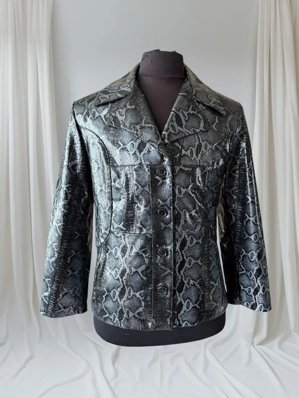 Men's Leather Snakeskin-look Blazer Jacket, Medium